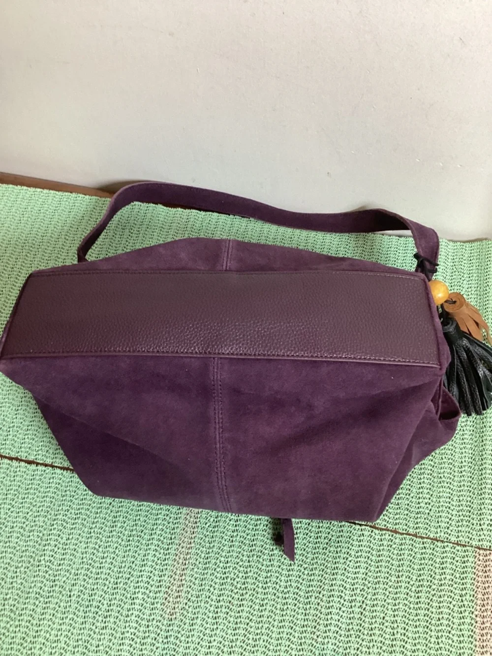The Sak suede hobo with contrast tassels with wooden bead accent #boho # suede